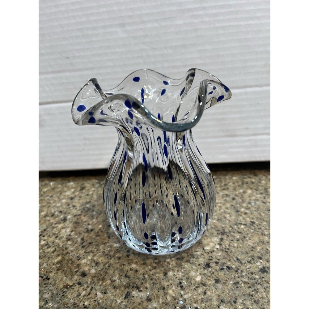 Vase Glass Art Confetti Cobalt Speckled Ruffled Edge